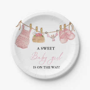 Pink Girl Bohemian Clothes Baby Shower Paper Plates