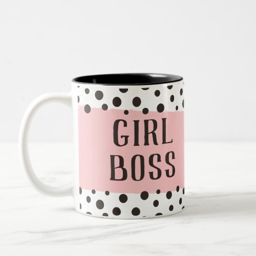 Pink Girl Boss Black Polka Dot Lead Dont Follow Two_Tone Coffee Mug