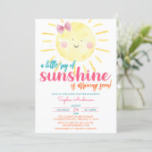 Pink Girl Bow A Little Ray of Sunshine Baby Shower Invitation (Standing Front)