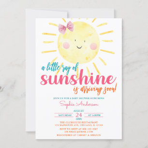 Pink Girl Bow A Little Ray of Sunshine Baby Shower Invitation