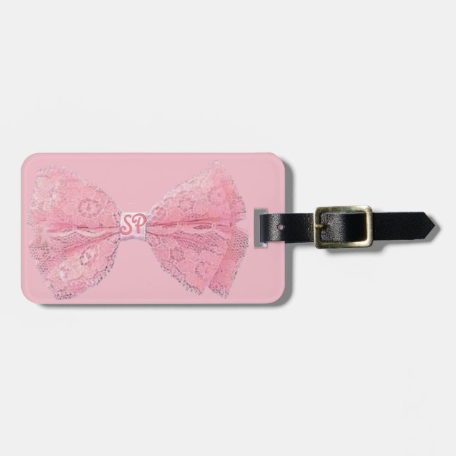 PINK GIRL BOW, CUSTOM CHILDREN TRAVEL NAME TAG (Front Horizontal)