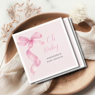 Pink Girl Bow Oh Baby Shower Napkins
