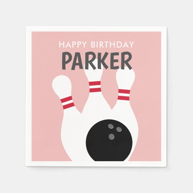 Pink Girl Bowling Birthday Party  Napkins (Front)