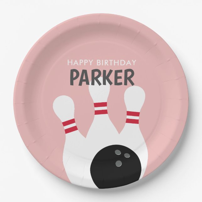 Pink Girl Bowling Birthday Party  Paper Plates (Front)