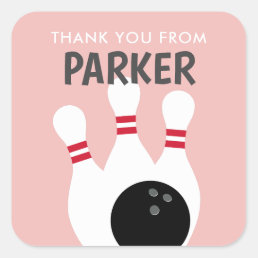 Pink Girl Bowling Party Birthday Favor Square Sticker