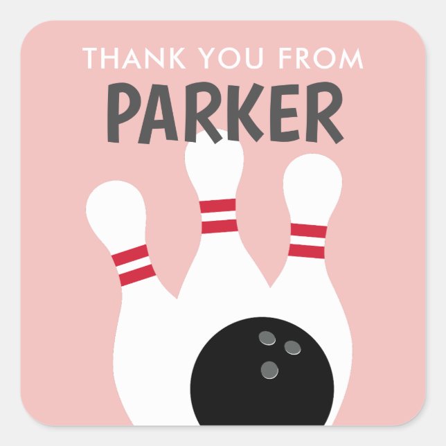 Pink Girl Bowling Party Birthday Favor Square Sticker (Front)