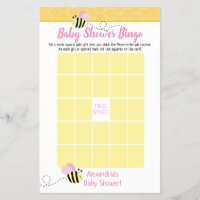 Pink Girl Bumble Bee Baby Shower Bingo Game