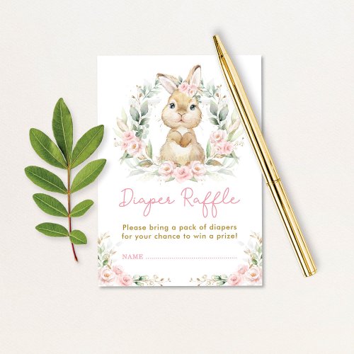 Pink Girl Bunny Rabbit Diaper Raffle Baby Shower Enclosure Card