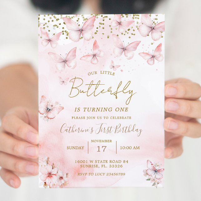 Pink Girl Butterfly Birthday Party Invitation (Creator Uploaded)