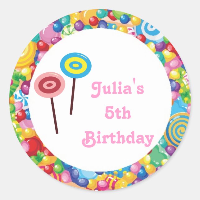 Pink Girl Candy Shop Birthday Party Favor Labels (Front)