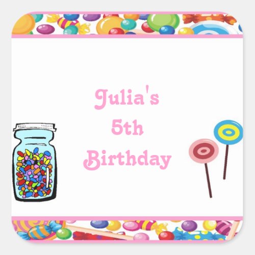 Pink Girl Candy Shop Birthday Party Favor Labels