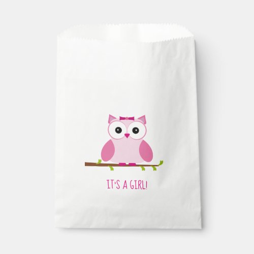 Pink Girl Cartoon Owl Gender Reveal Baby Shower Favor Bag