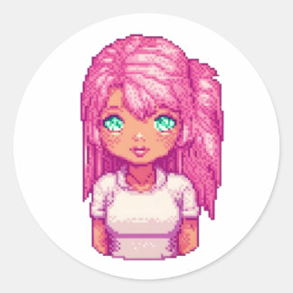 Pink girl classic round sticker