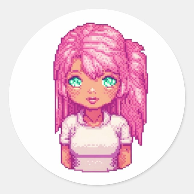 Pink girl classic round sticker (Front)