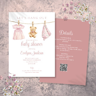 Pink Girl Clothesline Baby Shower All In One Invitation
