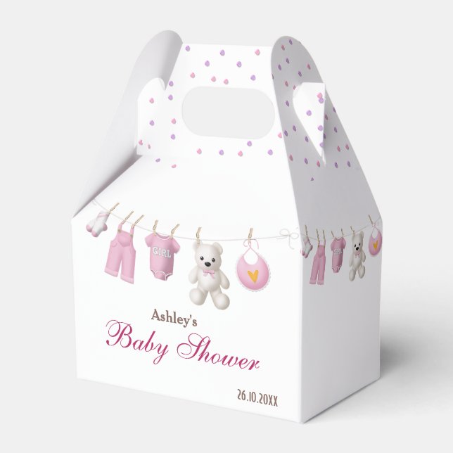 Pink Girl Clothesline Baby Shower Favor Box (Front Side)