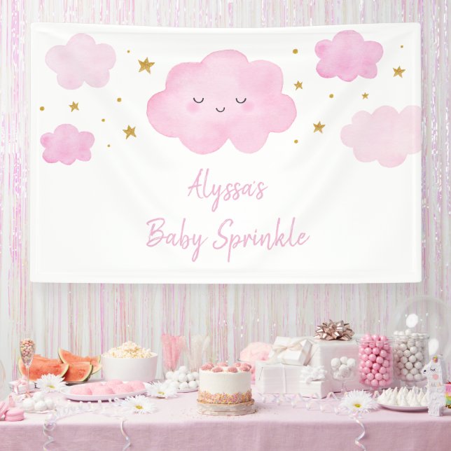 Pink Girl Cloud Stars Baby Sprinkle Banner (Party)