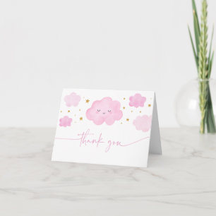 Pink Girl Cloud Stars Baby Sprinkle Letterpress Thank You Card