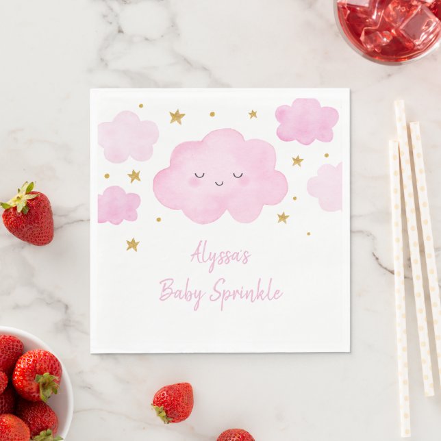 Pink Girl Cloud Stars Baby Sprinkle Napkins (Insitu)