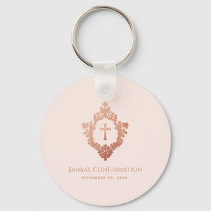 Pink Girl Confirmation Favors Rose Gold Crest  Keychain