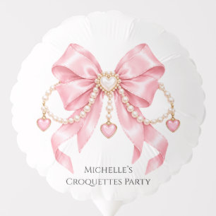 Pink Girl Coquette & Pearls Birthday Party Balloon
