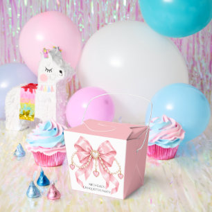Pink Girl Coquette & Pearls Birthday Party Favor Boxes