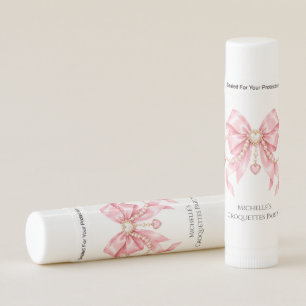 Pink Girl Coquette & Pearls Birthday Party Favor Lip Balm