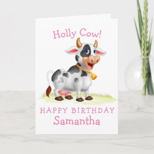 Pink Girl Cow happy birthday card