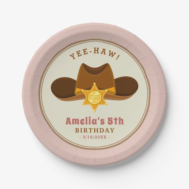 Pink Girl Cowboy Wild West Western Birthday Party  Paper Plates (Front)