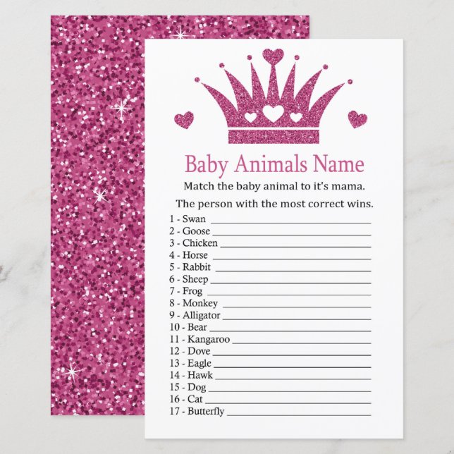 Pink Girl Crown Baby Animals Name Game (Front/Back)