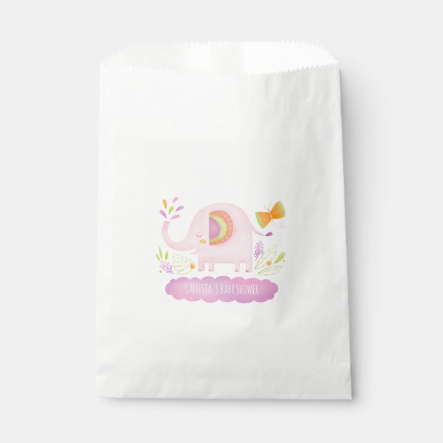 Pink Girl Cute Elephant Baby Shower Favor Bag (Front)
