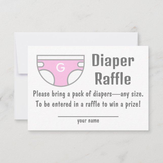 Pink Girl Diaper Raffle Baby Shower Enclosure Card (Front)