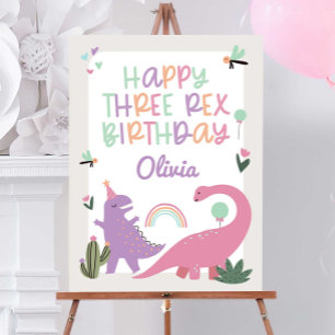 Pink Girl Dinosaur 3rd Birthday Party Foam Board