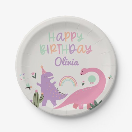 Pink Girl Dinosaur 5th Birthday Party Foam Sign Paper Plates
