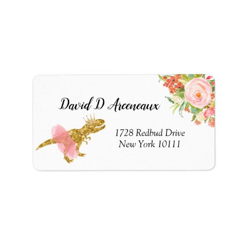 Pink Girl Dinosaur Address Label