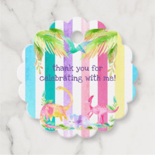 Pink Girl Dinosaur Favor Tag