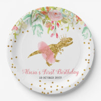 Pink Girl Dinosaur Paper Party Plate