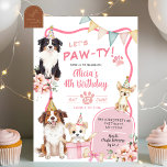 Pink Girl Dog let's Pawty Birthday Invitation<br><div class="desc">Pink Girl Dog let's Pawty Birthday Invitation,  Puppy party Girl Birthday Invite,  Editable Puppy Themed Kids Birthday Invitation</div>