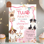Pink Girl Dog Ready TWO pawty Invitation<br><div class="desc">Pink Girl Dog Ready TWO pawty Invitation,  Puppy party Girl Birthday Invite,  Editable Puppy Themed Kids 2nd Birthday Invitation</div>