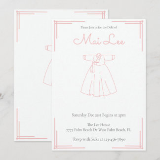 Pink Girl Doljanchi Korean 100 Days Dohl Birthday Invitation