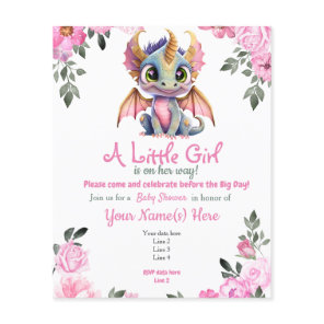 Pink Girl Dragon Floral Baby Shower Invitation Flyer