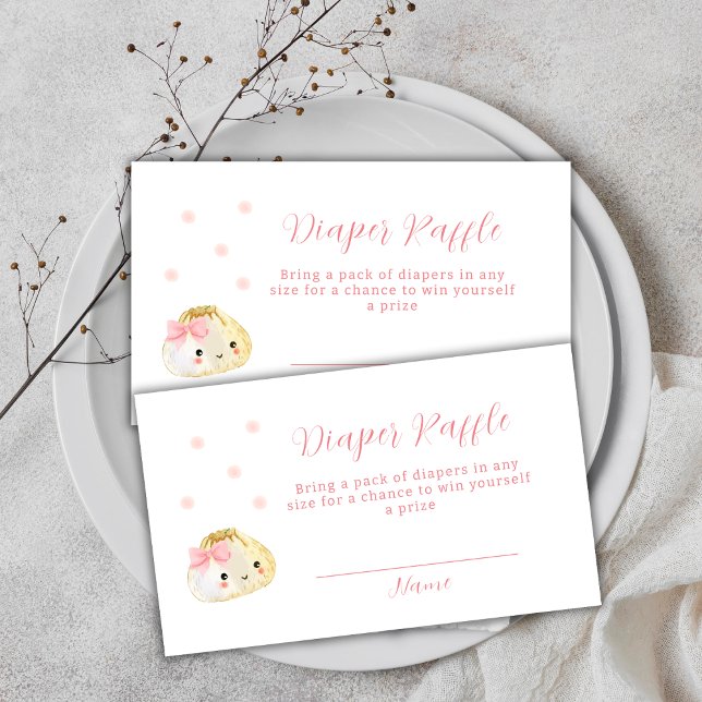 Pink Girl Dumpling Diaper Raffle Baby Shower  Enclosure Card (Pink Girl Dumpling Diaper Raffle Baby Shower Enclosure Card)