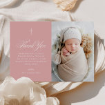 Pink Girl Elegant Cross Calligraphy Photo Baptism Thank You Card<br><div class="desc">Pink Girl Elegant Cross Calligraphy Photo Baptism Thank You Card features a delicate modern cross,  paired with modern type and beautiful calligraphy script.</div>