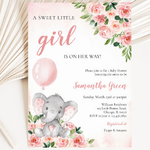 Pink Girl Elephant Baby Shower Invitation