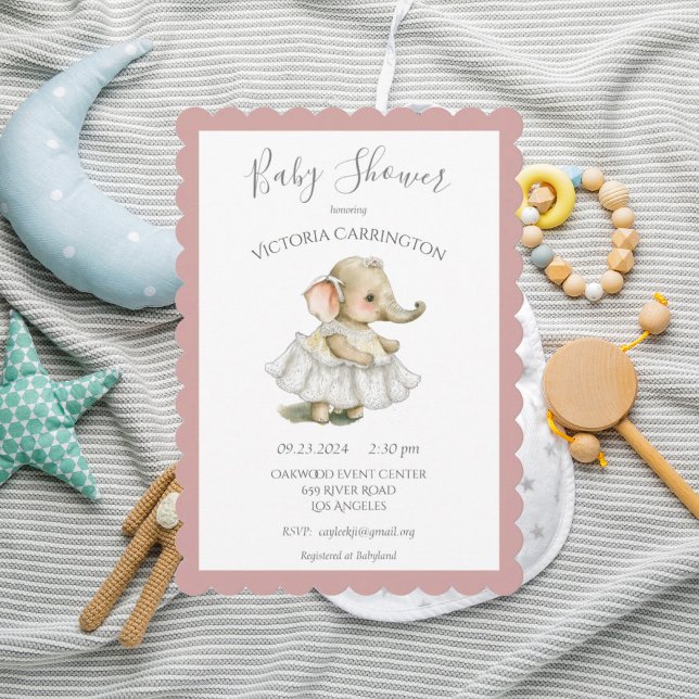 Pink Girl Elephant Baby Shower Invitation (Creator Uploaded)