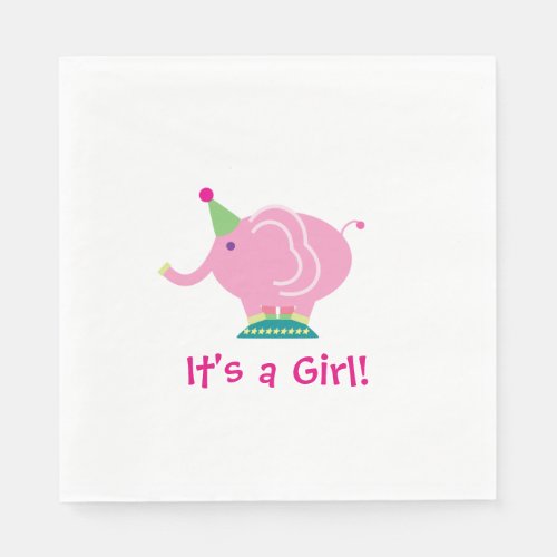 Pink Girl Elephant Baby Shower Kawaii Cartoon Paper Napkins