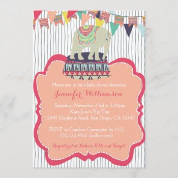 Pink Girl Elephant Circus Baby Shower Invitation by seasidepapercompany at Zazzle