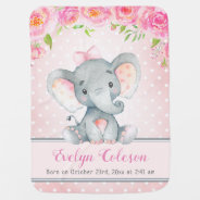Pink Girl Elephant Polka Dot Birthday Stat Nursery Baby Blanket at Zazzle