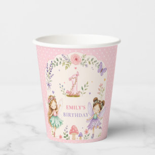 Pink Girl Fairy Garden First Birthday Party Paper Cups
