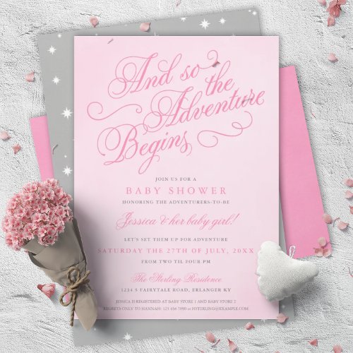 Pink Girl Fairytale Adventure Shower Invitations